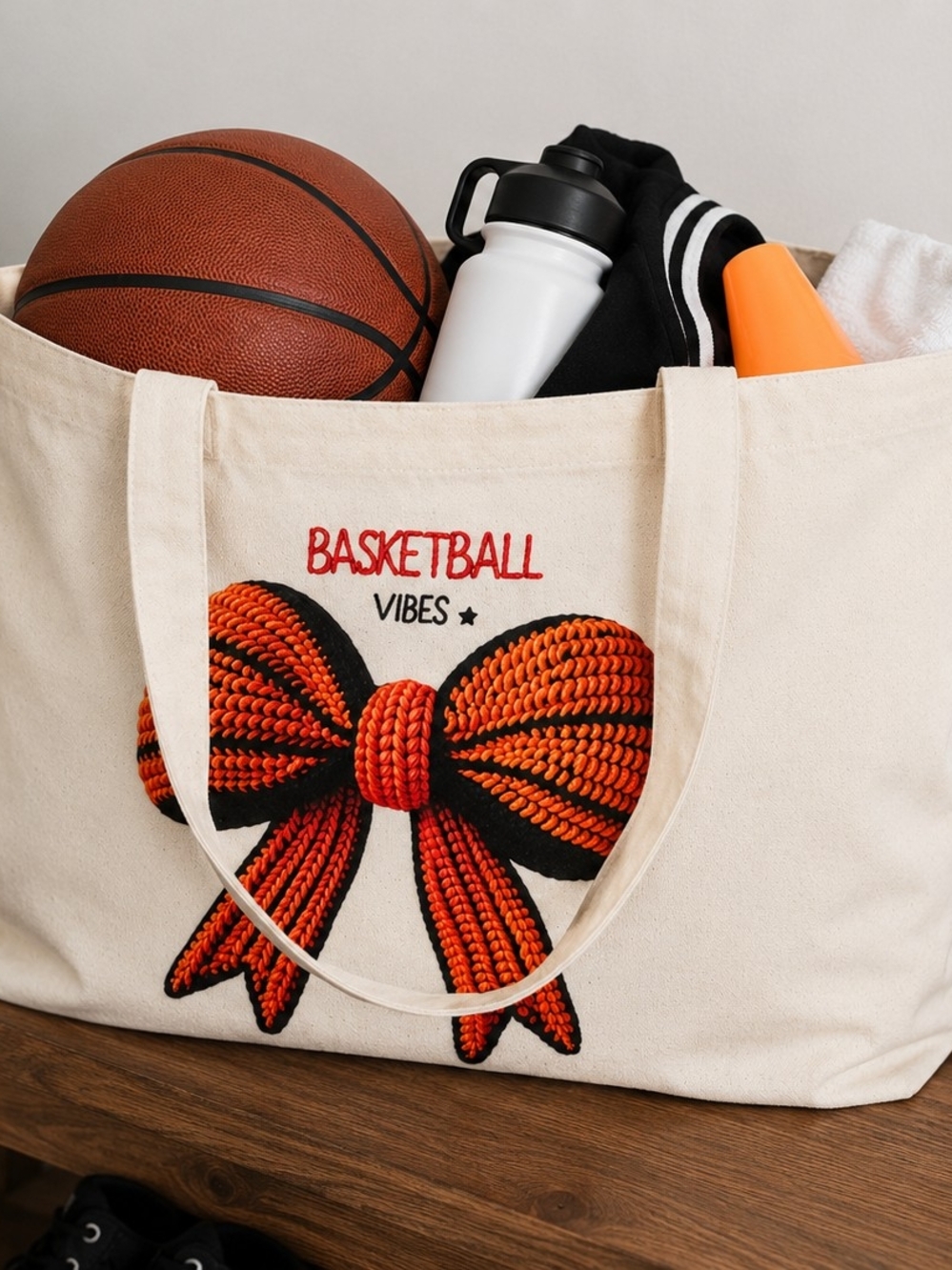 Basketball Vibes Canvas Tote Bag – Large 20" x 16" Cotton Tote with Premium DTF